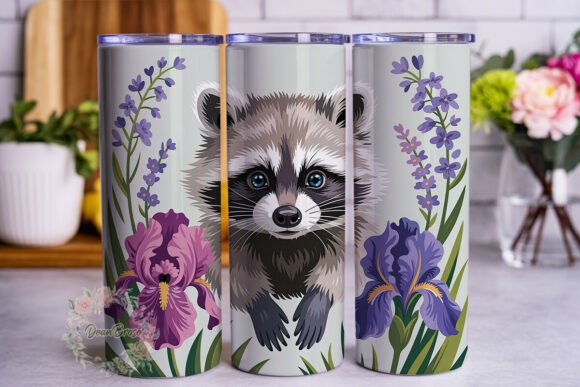 Cute Raccoon Iris Flowers 20oz Tumbler W