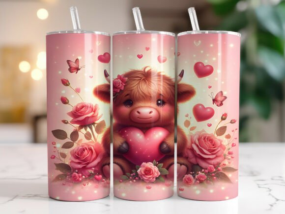 Highland Cow Valentines Tumbler Wrap PNG Review
