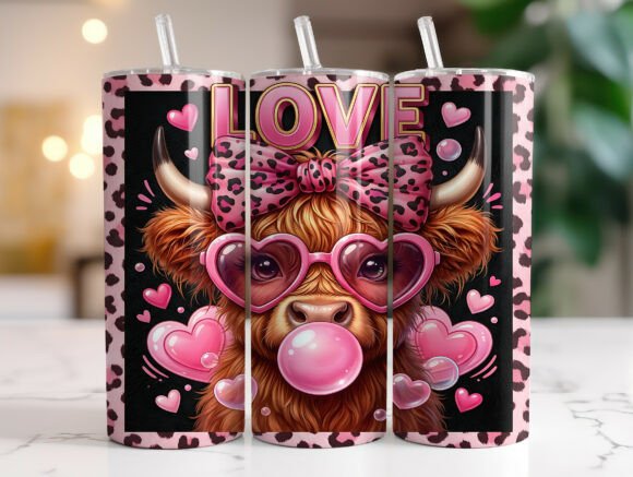 Highland Valentines Day Tumbler Wrap PNG Review