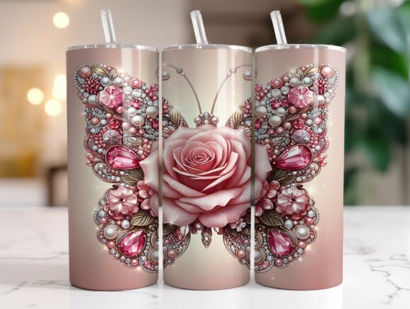Jeweled Rose Butterfly Elegance Tumbler