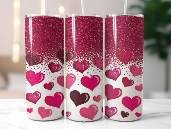 Pink Glitter Heart Valentine Tumbler PNG Review