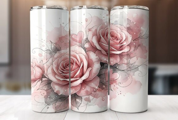Valentines Pink Rose Tumbler Wrap PNG Review