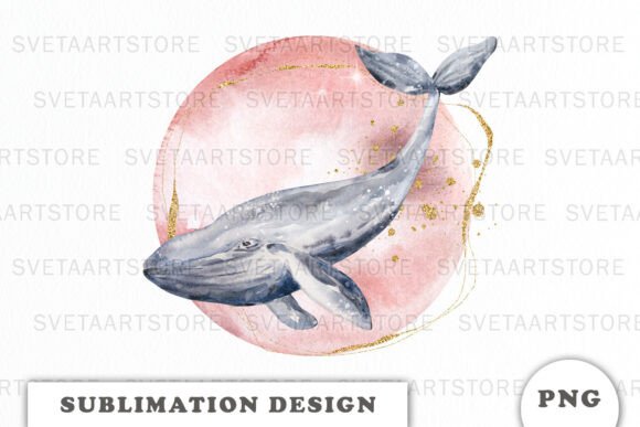 Watercolor Moon with Whale Png Review